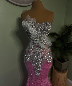 Silver pink rhinestone dress Corset mermaid gown Prom dress 2026 Evening gown sparkly Formal dress for women Glamorous party dress