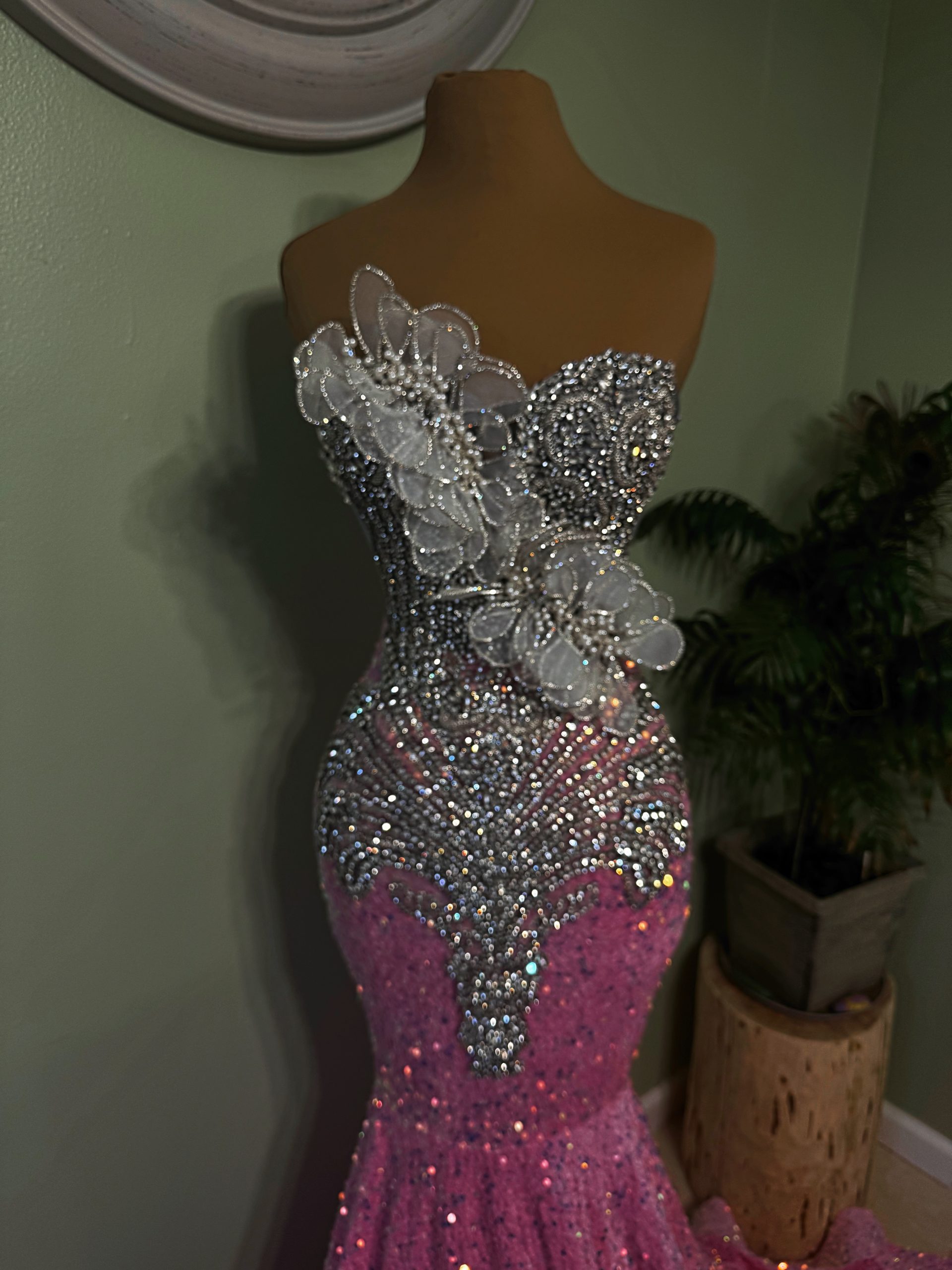 Silver pink rhinestone dress Corset mermaid gown Prom dress 2026 Evening gown sparkly Formal dress for women Glamorous party dress