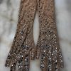Silver Rhinestone Mesh Elbow-Length Gloves.
