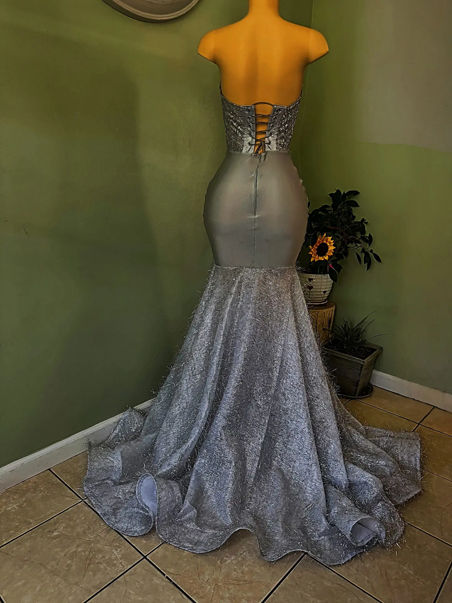 Silver Mirror Corset Mermaid Dress - Image 4